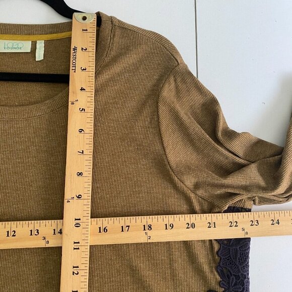 LOGO Lounge by Lori Goldstein Knit Top Godets Contrast Lace Tunic Size 1X Green - Picture 8 of 10